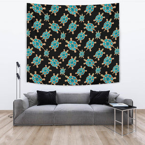 Sea Turtle Blue Stone Pattern Wall Tapestry