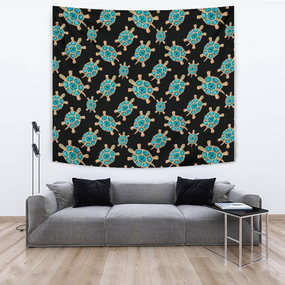 Sea Turtle Blue Stone Pattern Wall Tapestry