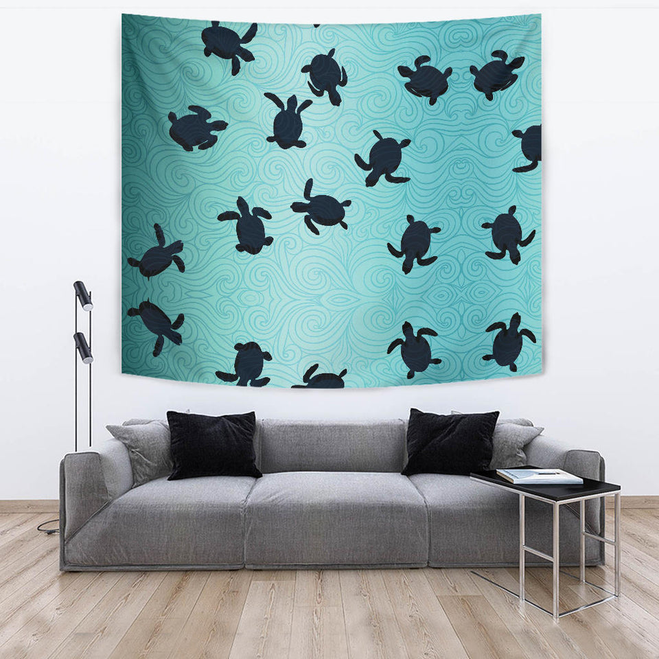 Sea Turtle With Blue Ocean Backgroud Wall Tapestry