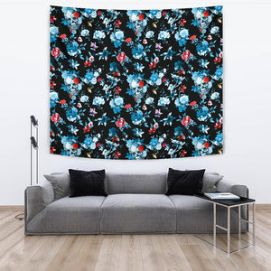 Skull Flower Roses Leave Pattern Wall Tapestry