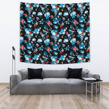 Skull Flower Roses Leave Pattern Wall Tapestry