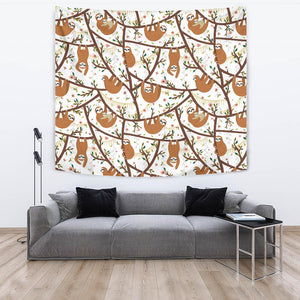 Sloths Hanging On The Tree Pattern Wall Tapestry