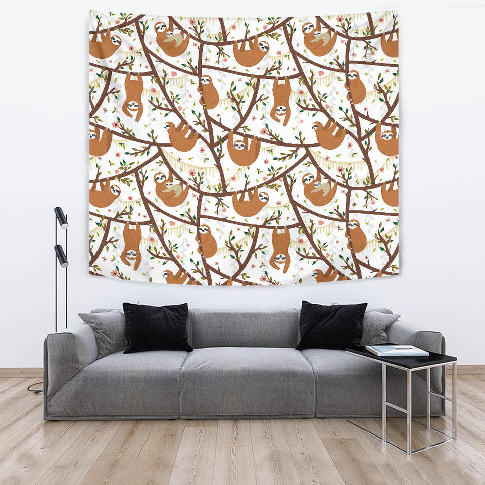 Sloths Hanging On The Tree Pattern Wall Tapestry