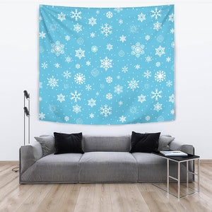 Snowflake Pattern Blue Background Wall Tapestry