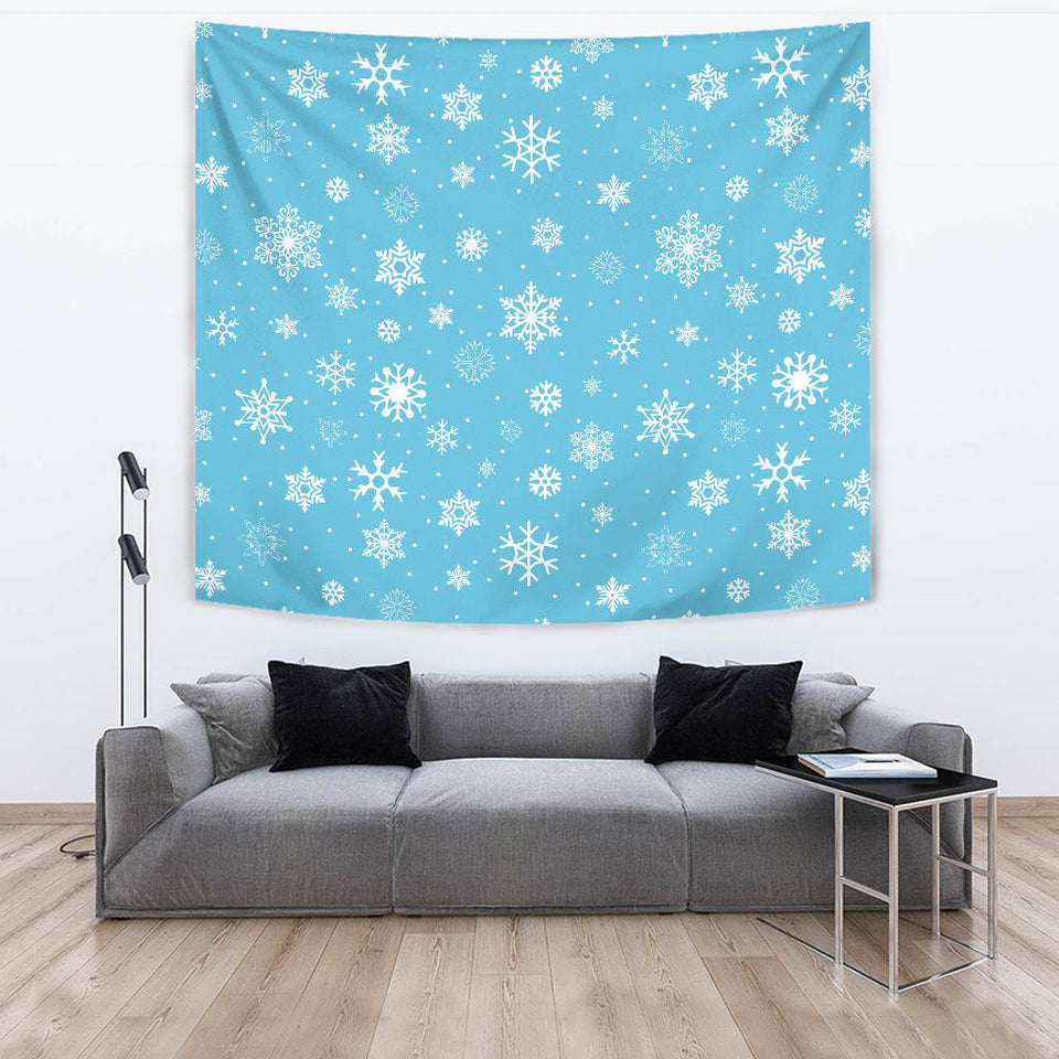 Snowflake Pattern Blue Background Wall Tapestry