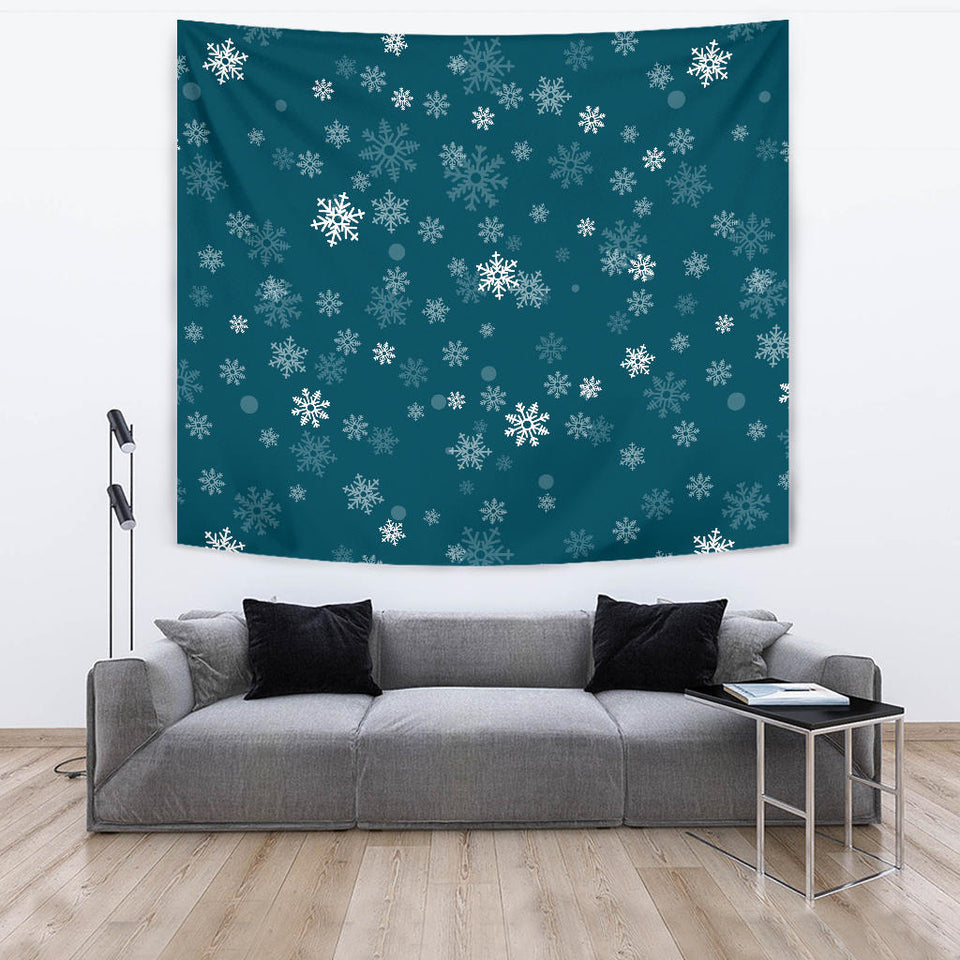 Snowflake Pattern Dark Background Wall Tapestry