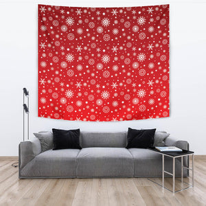 Snowflake Pattern Red Background Wall Tapestry
