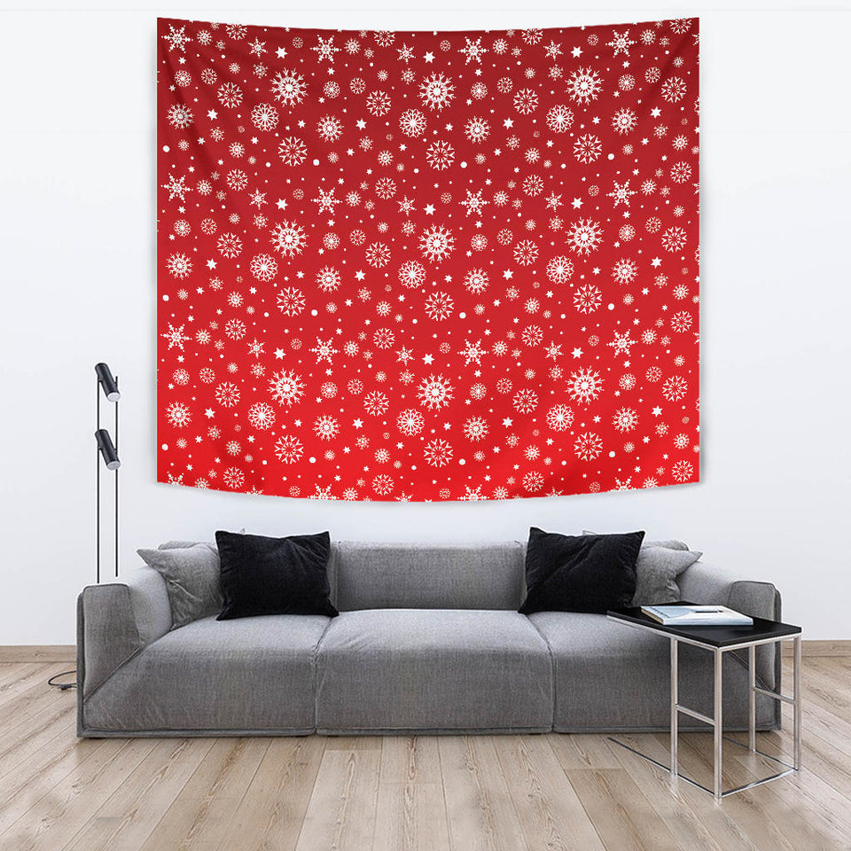 Snowflake Pattern Red Background Wall Tapestry