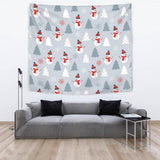 Snowman Christmas  Tree Snow Gray Background Wall Tapestry