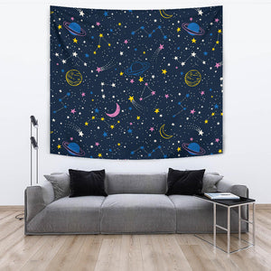 Space Pattern With Planets, Comets, Constellations And Stars Wall Tapestry