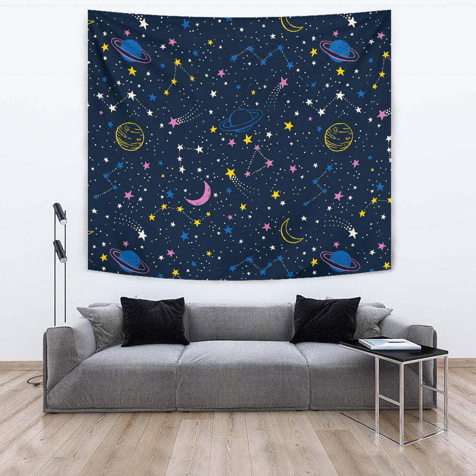 Space Pattern With Planets, Comets, Constellations And Stars Wall Tapestry