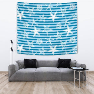 Starfish Blue Blackground Wall Tapestry