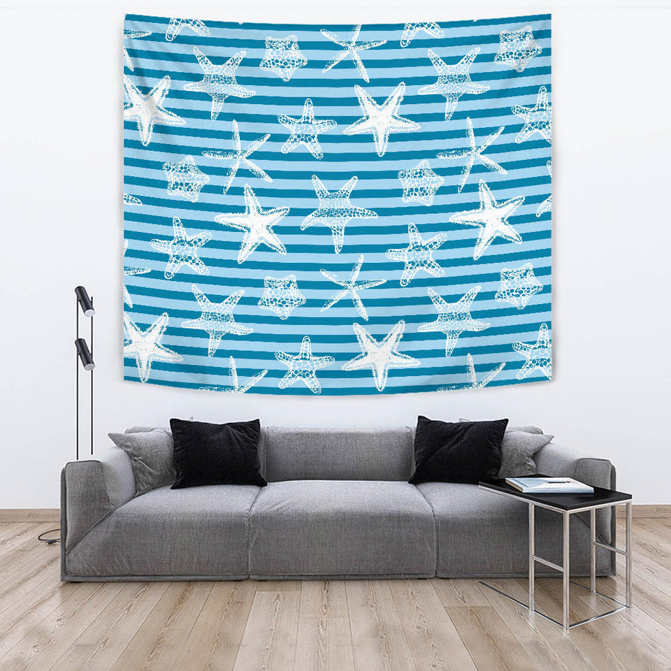 Starfish Blue Blackground Wall Tapestry