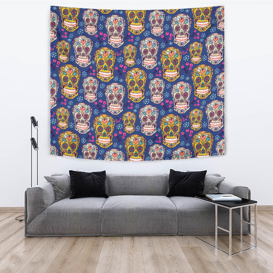 Sugar Skull Flower Pattern Wall Tapestry