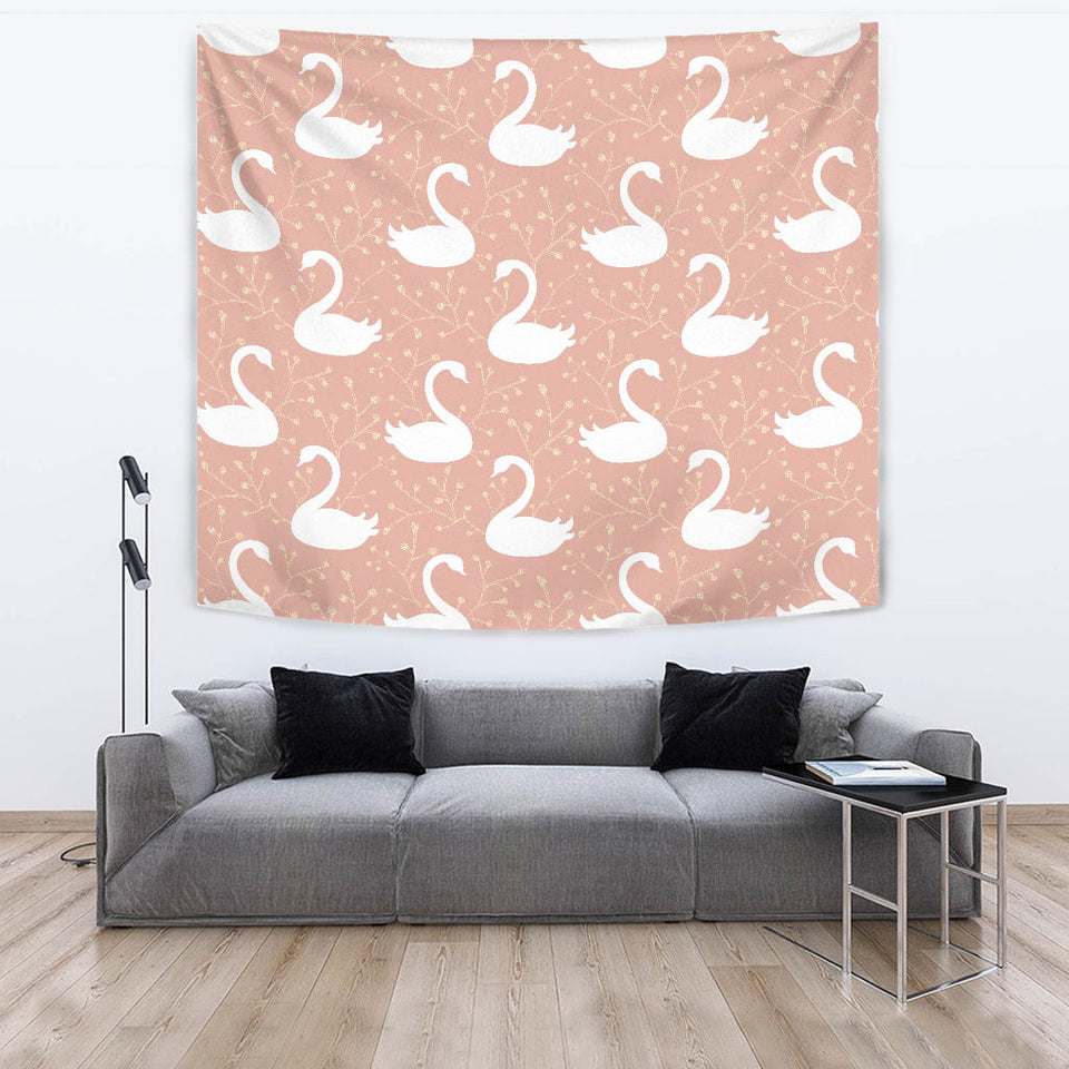 Swan Flower Light Pink Background Wall Tapestry