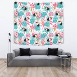 Toucan Tropical Flower Leave Pattern Wall Tapestry