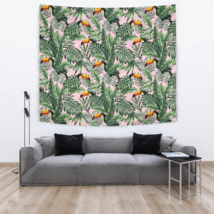 Toucan Tropical Green Jungle Palm Pattern Wall Tapestry