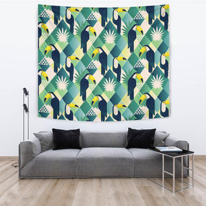 Toucan Tropical Leaves Design Pattern  Wall Tapestry