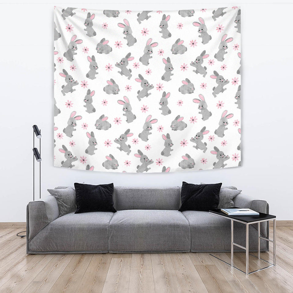 Watercolor Cute Rabbit Pattern Wall Tapestry