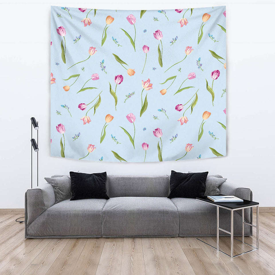 Watercolor Tulips Pattern Wall Tapestry