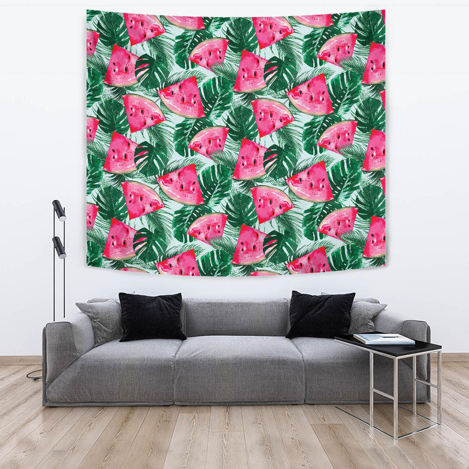 Watermelons Tropical Palm Leaves Pattern Wall Tapestry