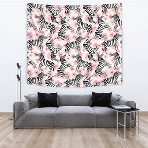 Zebra Pink Flower Background Wall Tapestry