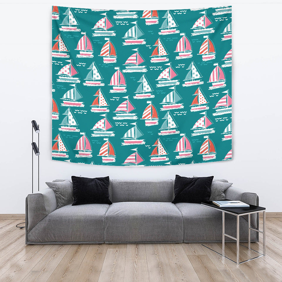 Cute Sailboat Pattern Wall Tapestry