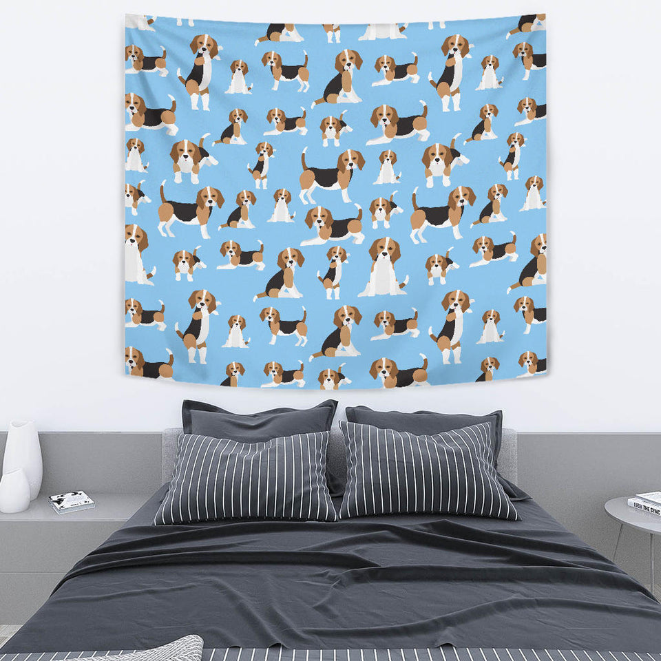 Beagle Dog Blue Background Pattern Wall Tapestry