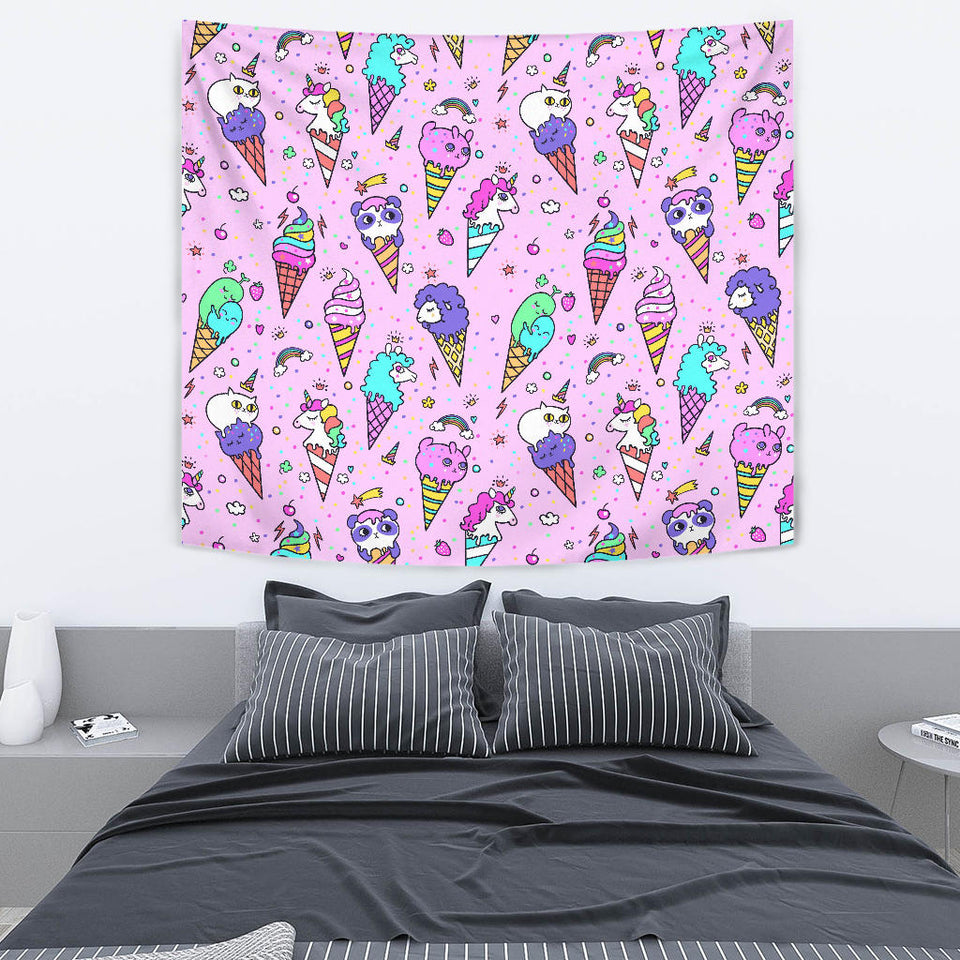 Cute Ice Cream Cone Animal Pattern Wall Tapestry