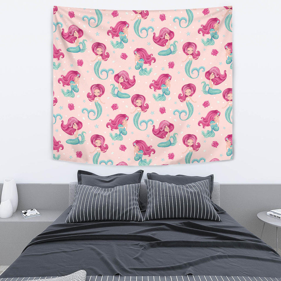 Cute Little Mermaid Pattern Wall Tapestry