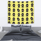 Cute Ninja Yellow Background Wall Tapestry