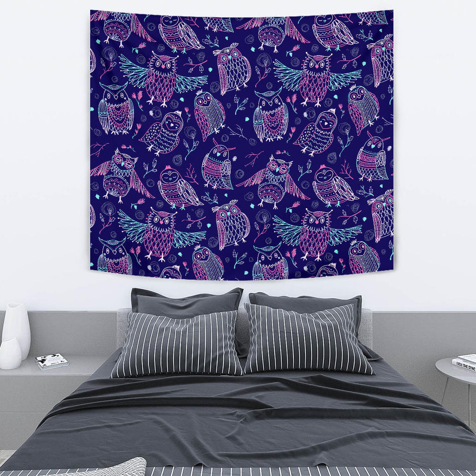 Cute Owls Pattern Boho Style Ornament Wall Tapestry