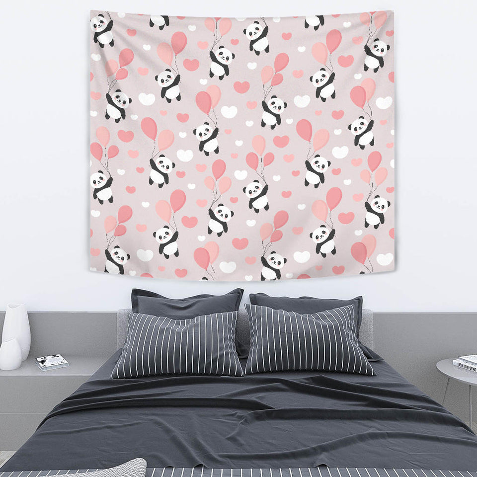 Cute Panda Ballon Heart Pattern Wall Tapestry