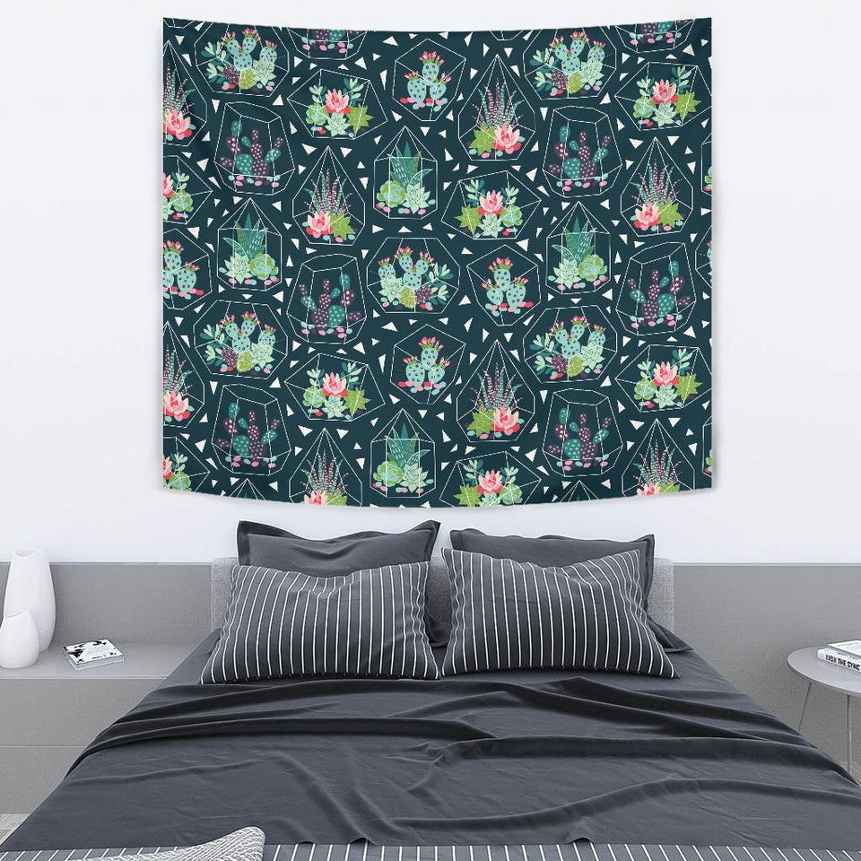 Cactus Glass Terrarium Pattern Wall Tapestry