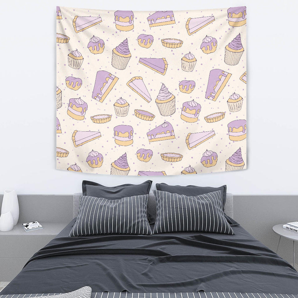 Cakes Pies Tarts Muffins And Eclairs Purple Blueberry Topping Pattern Wall Tapestry