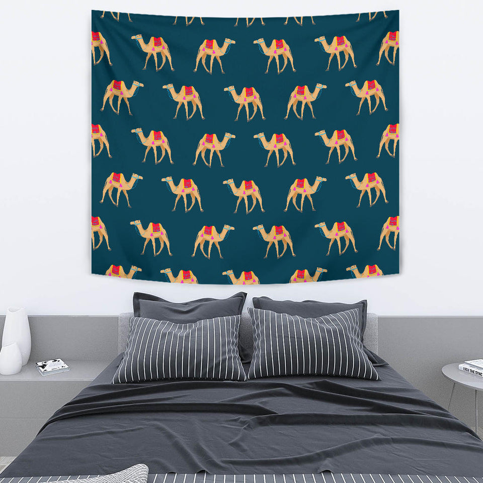 Camel Pattern Blue Blackground Wall Tapestry