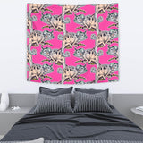 Chameleon Lizard Pattern Pink Background Wall Tapestry