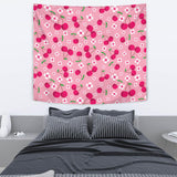 Cherry Flower Pattern Pink Background Wall Tapestry