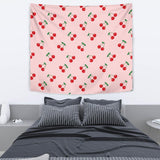 Cherry Pattern Pink Background Wall Tapestry