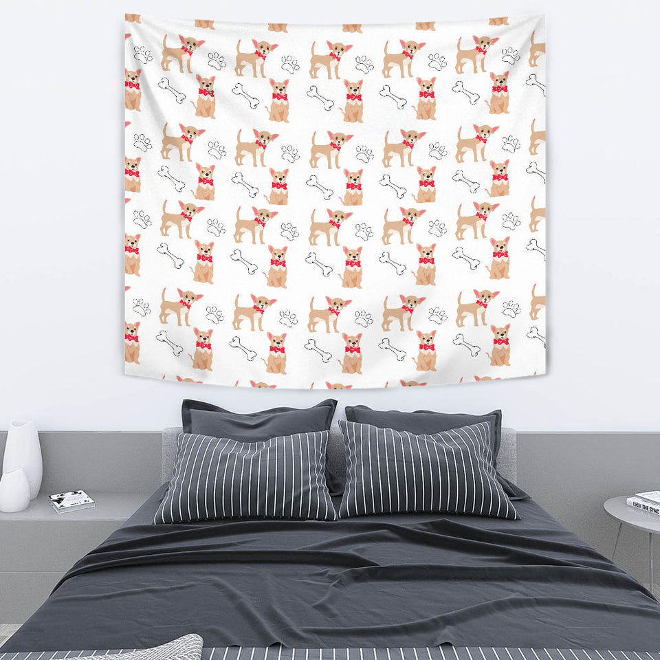 Chihuahua Bone Paw Pattern Wall Tapestry