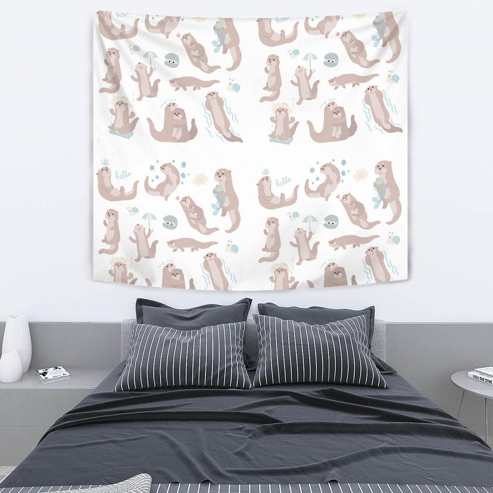 Cute Sea Otters Pattern Wall Tapestry