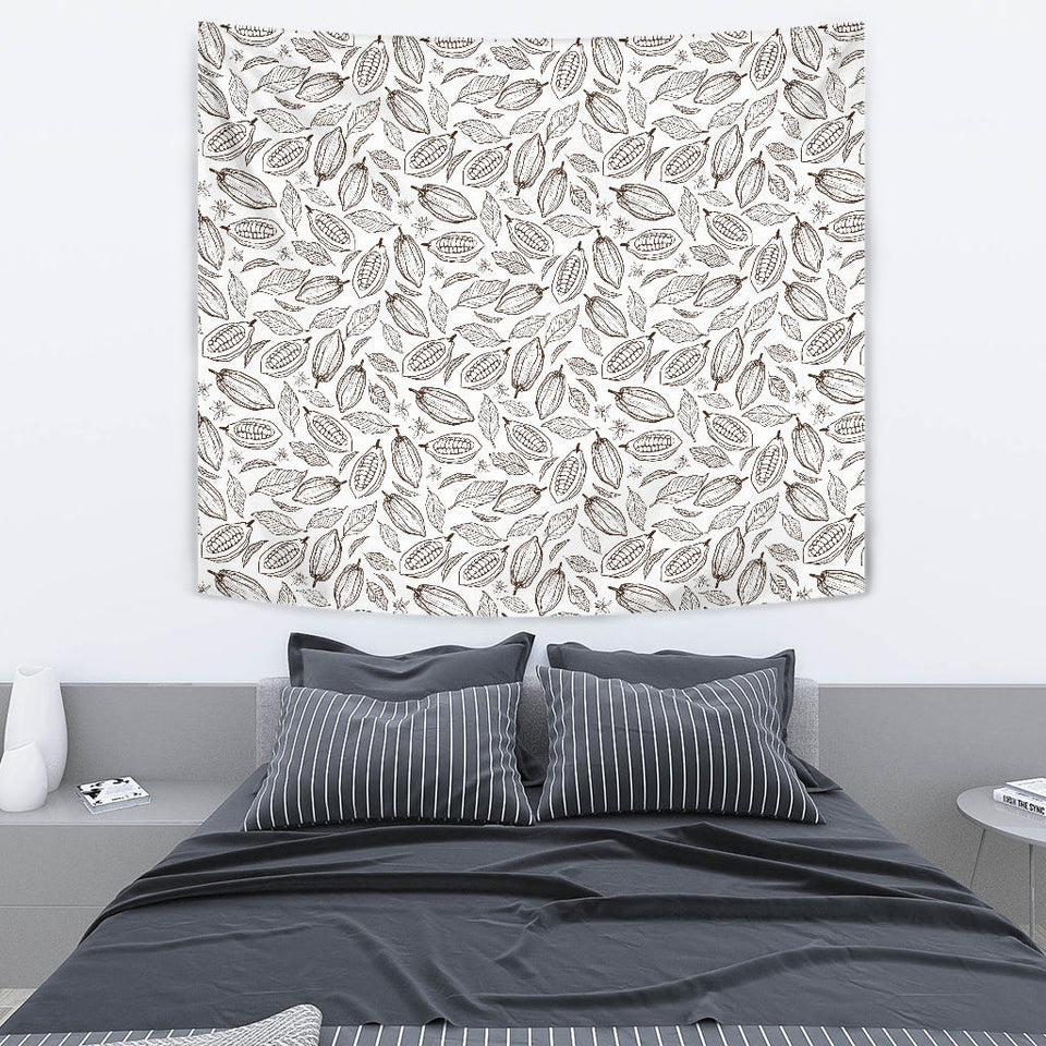 Cocoa Beans Leaves Pattern Wall Tapestry