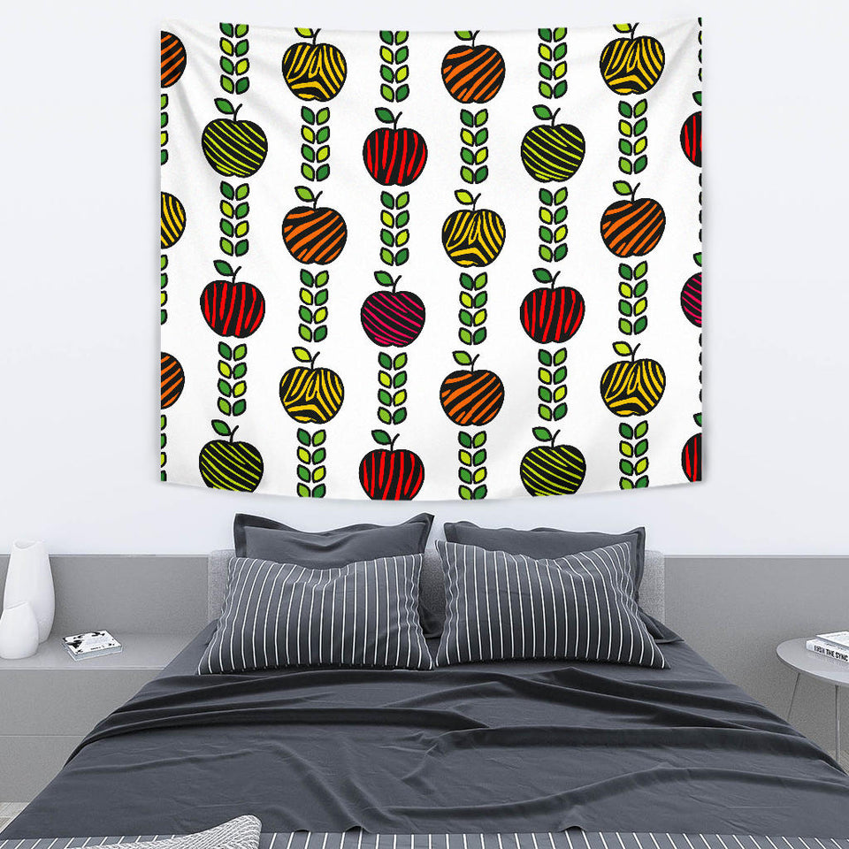 Colorful Apples Leave Zebra Stripe Wall Tapestry