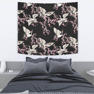 Japanese Crane Pink Sakura Pattern Wall Tapestry