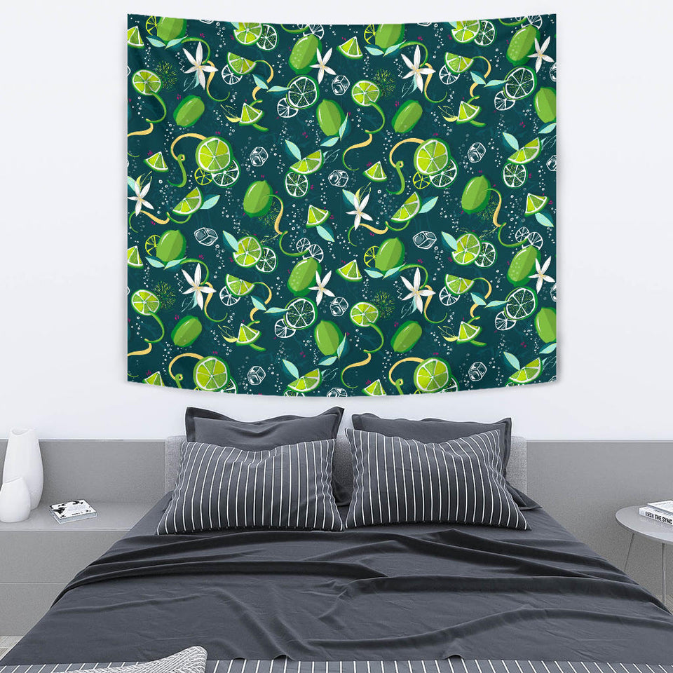 Lime Ice Flower Pattern Wall Tapestry