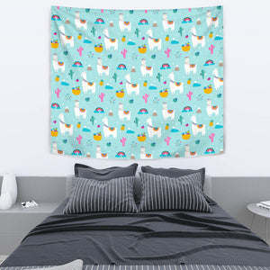Llama Alpaca Cactus Leaves Pattern Wall Tapestry