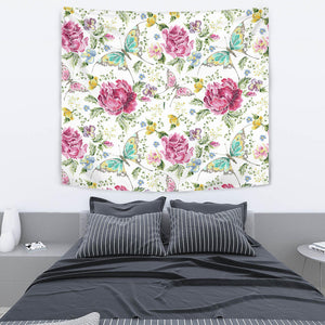 Hand Drawn Butterfly Rose Wall Tapestry