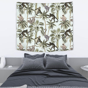 Monkey Sloth Lemur Palm Trees Pattern Wall Tapestry
