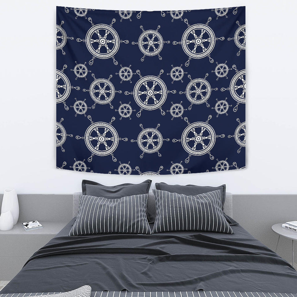 Nautical Steering Wheel Design Pattern Wall Tapestry