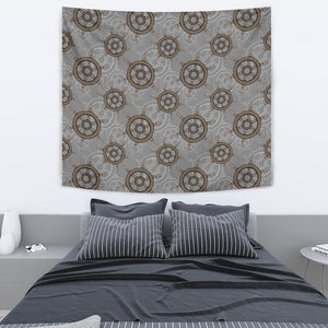 Nautical Wood Steering Wheel Pattern Wall Tapestry